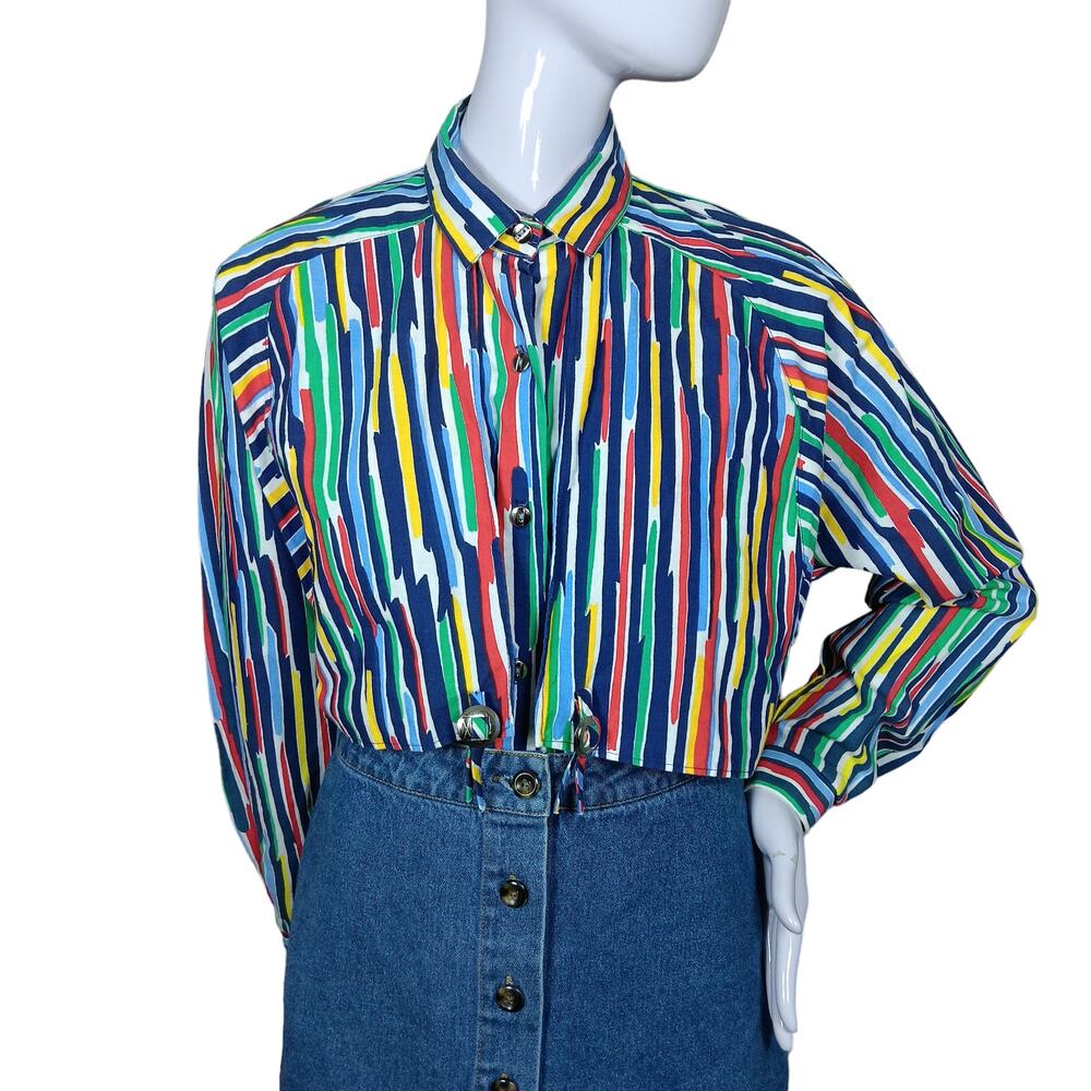 Vintage New Fashion Western Shirt Size Medium Multicolor Stripes Button Down